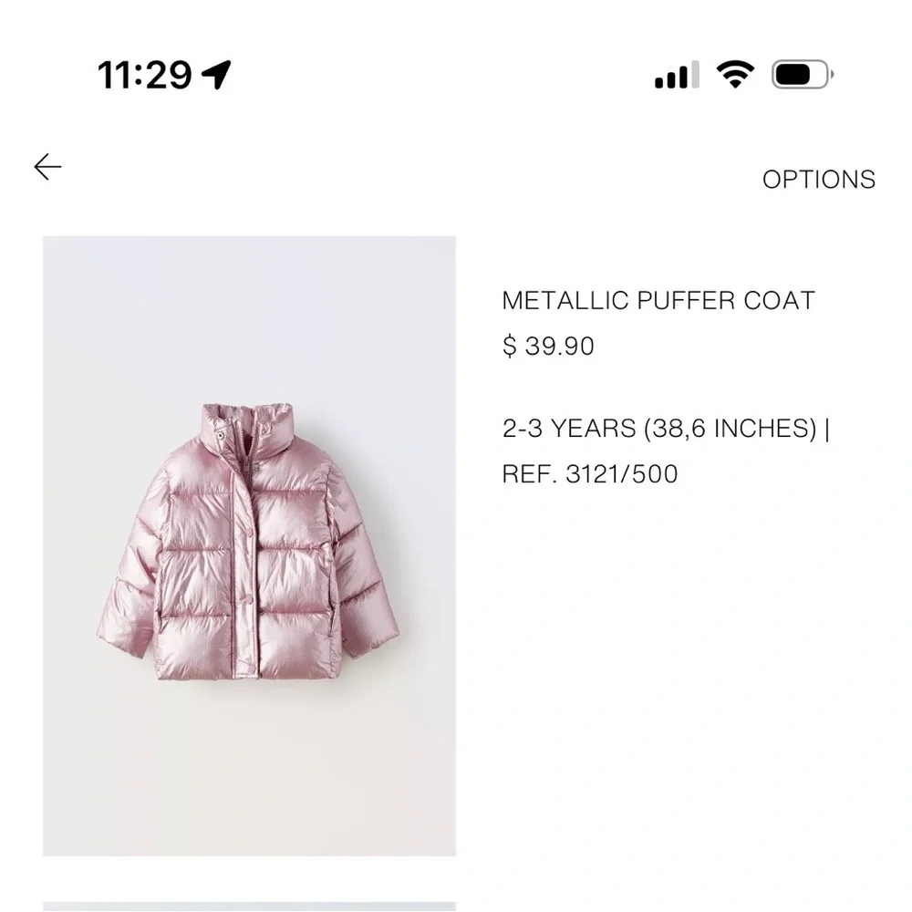 Zara Metallic Pink Puffer Coat for Kids - Picture 1 of 3